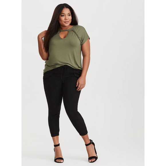 TORRID Black Stretch Chambray Cropped Cargo Pant sz 18 Women's Plus Joggers - Picture 12 of 13